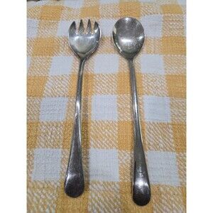 Vintage Silver Plate Italy Salad Serving Spoon and Fork Set 9.25” Elegant Shape